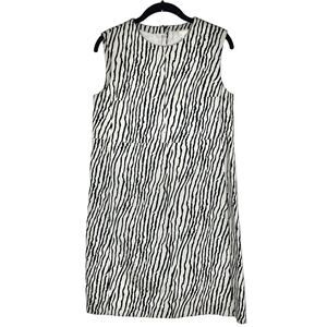 Vintage Max Mara Black Cream Zebra Stripe Twill Pocket Shift Dress Size 4